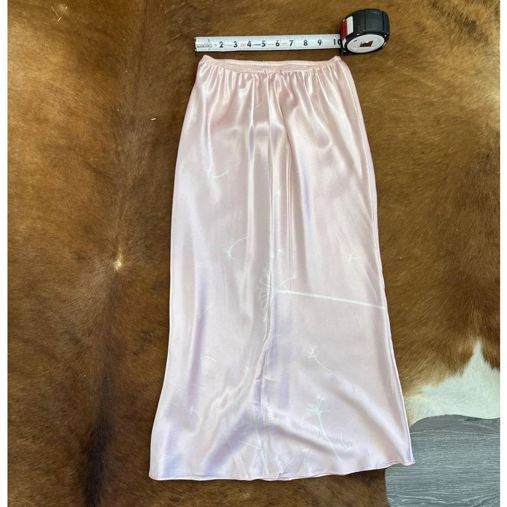 Vintage Pink Silk Satin Dandelion Midi Skirt - Picture 4 of 5